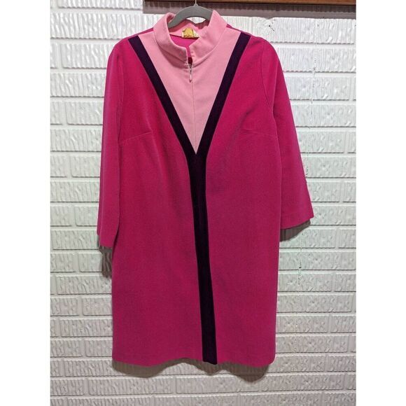 J.C. Penny Vintage 16 Velour Zip Front Hot Pink 70's Robe - Picture 1 of 6